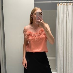 J Crew Feather Trim 100% Silk Cami